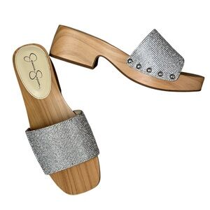 JESSICA SIMPSON Women’s Rexile Silver Shimmer‎ Sand Studded Clogs Slip-On 10M